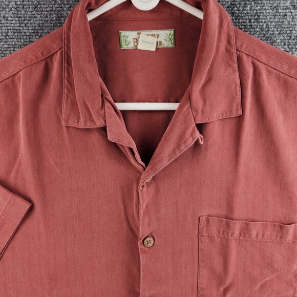 Tommy Bahama ALL SILK Button Up Camp Shirt Hawaii Casual Red Herringbone Large - Picture 1 of 11